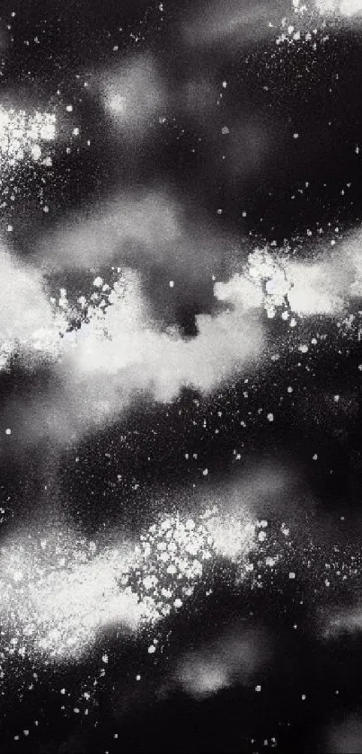 Abstract black and white cloud wallpaper with cosmic textures.