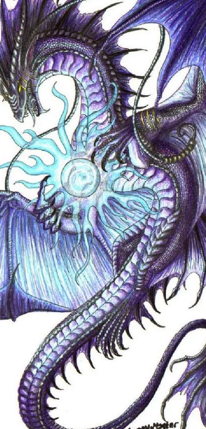 Mystical blue dragon artwork with vibrant wings and intricate details.