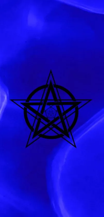 Mystical blue pentagram design on an abstract background.