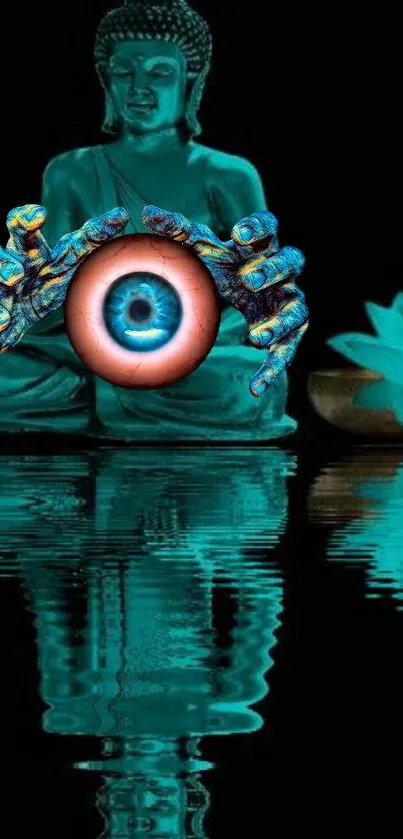 Mystic Buddha with turquoise reflection and mystical eye.