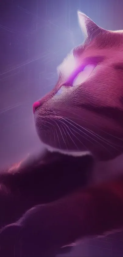 Sci-fi cat in neon purple hues with a futuristic vibe.