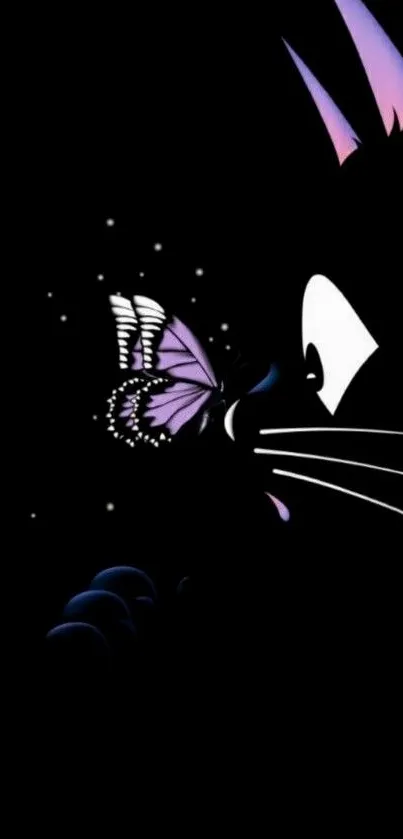 Mystic cat with a glowing butterfly in the dark.