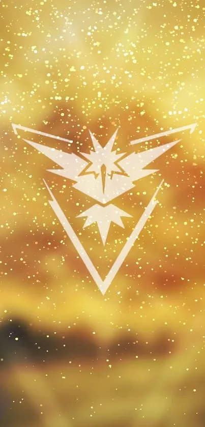 Golden wallpaper with a mystical emblem design.