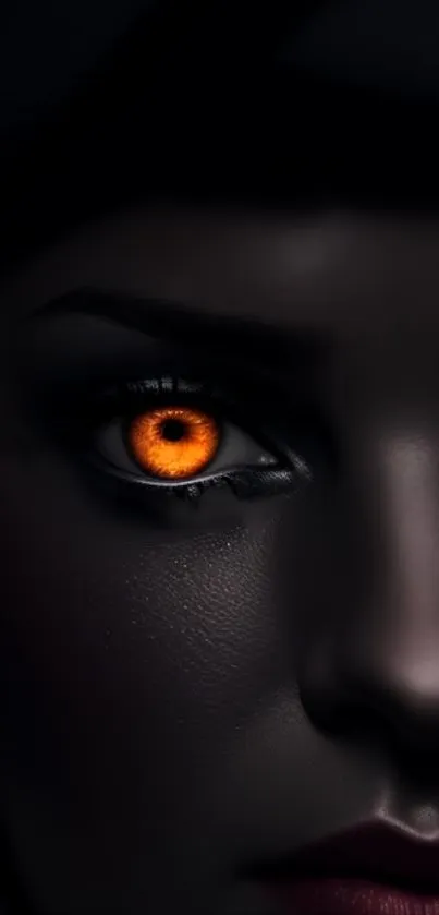 Dark portrait with a mystic fiery eye close-up.