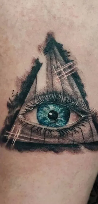 Mystic eye tattoo within a triangle design mobile wallpaper.