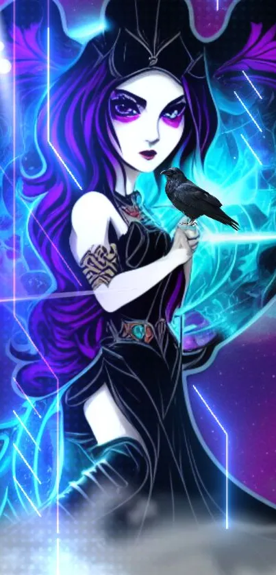 Fantasy character with purple and blue hues in a mystical mobile wallpaper.