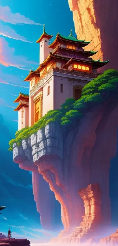 Floating temple amidst a serene fantasy landscape.