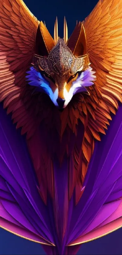 Mystic fox with vibrant wings in a fantasy art style on a mobile wallpaper.