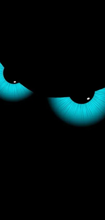 Mobile wallpaper with glowing turquoise eyes on a black background.