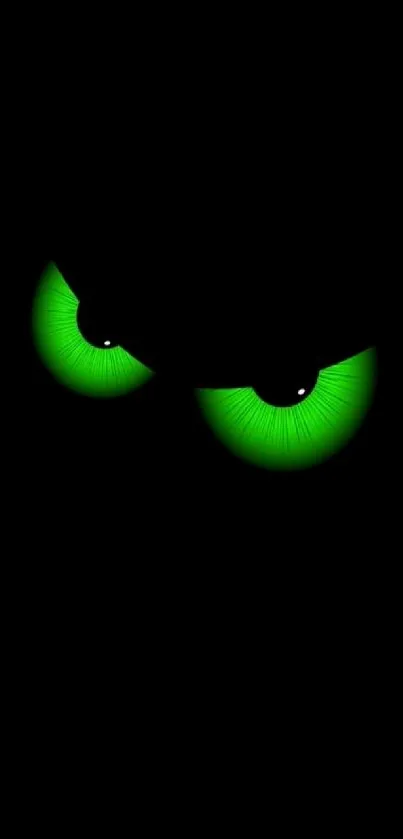 Dark wallpaper with glowing green eyes and black background.