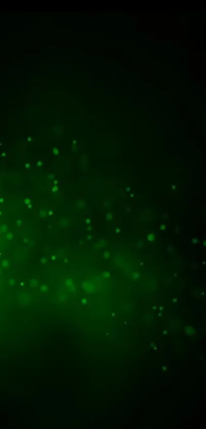 Mystic green particles on a dark background for mobile wallpaper.