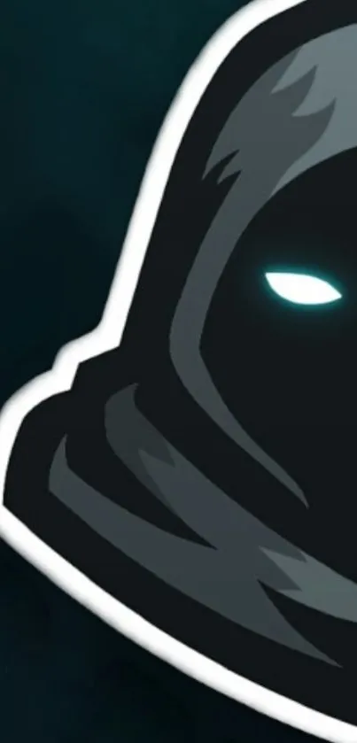 Mystic hooded figure with glowing eyes on a dark teal background.