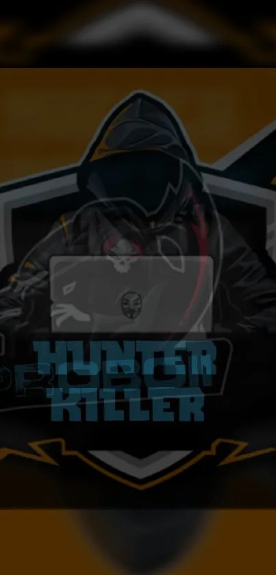 Dark hooded figure with text 'Hunter Killer' on orange background.