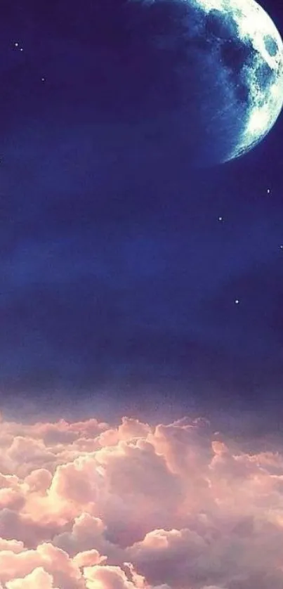 Crescent moon and clouds mobile wallpaper.