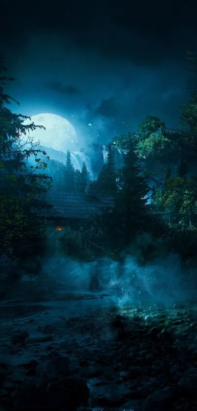 Mystic moonlit forest landscape wallpaper.