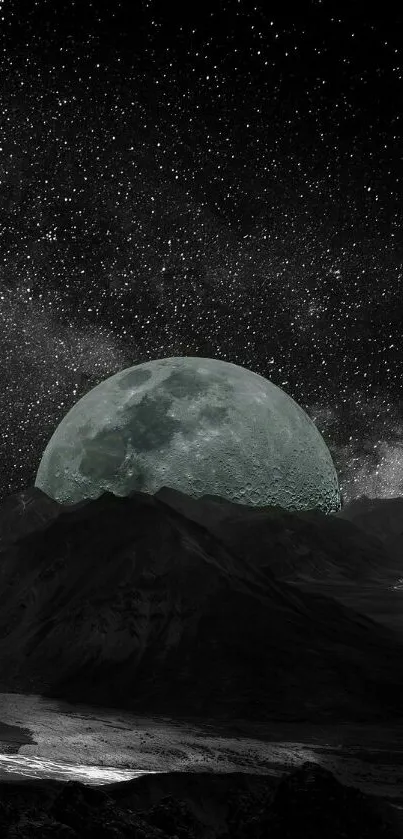 Mystic moonlit mountain with starry sky wallpaper.