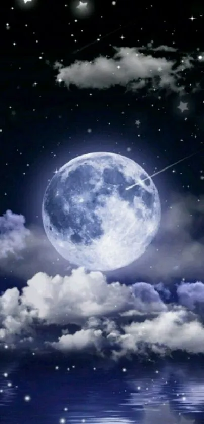 Mystic moonlit sky with clouds and stars wallpaper.