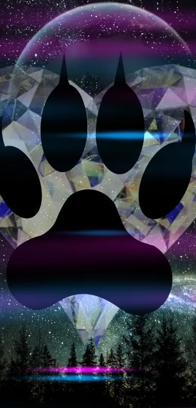 Mystical diamond and paw print on a galaxy background wallpaper.