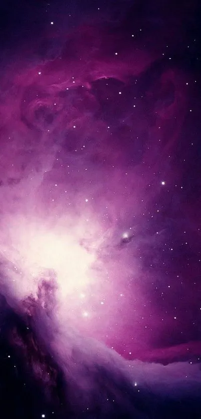 A stunning purple galaxy wallpaper with stars and celestial clouds.