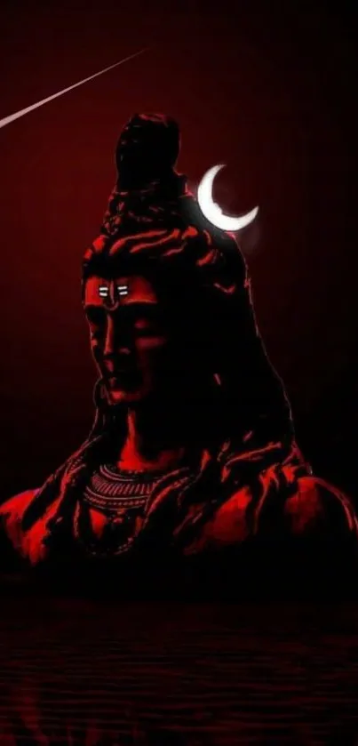 Mystic red wallpaper of Lord Shiva with crescent moon.