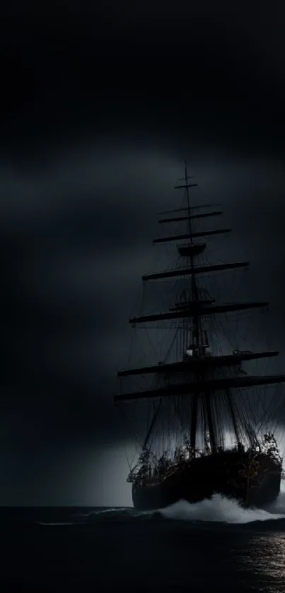 A ship sailing on dark, mysterious seas under a dimly lit sky.