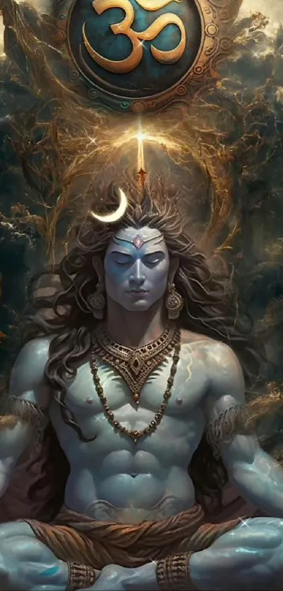 Mystical depiction of Shiva in meditation with an ethereal ambiance.