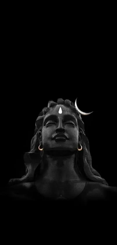 Mystical image of Lord Shiva on a dark mobile wallpaper with a crescent moon.