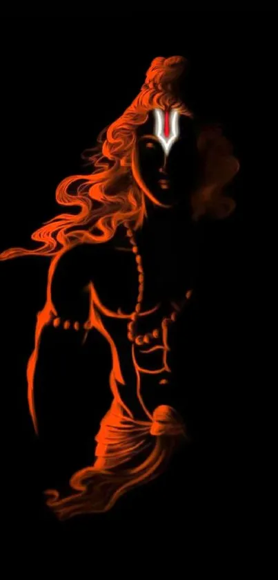 Silhouette of Lord Shiva in vibrant orange on black background.