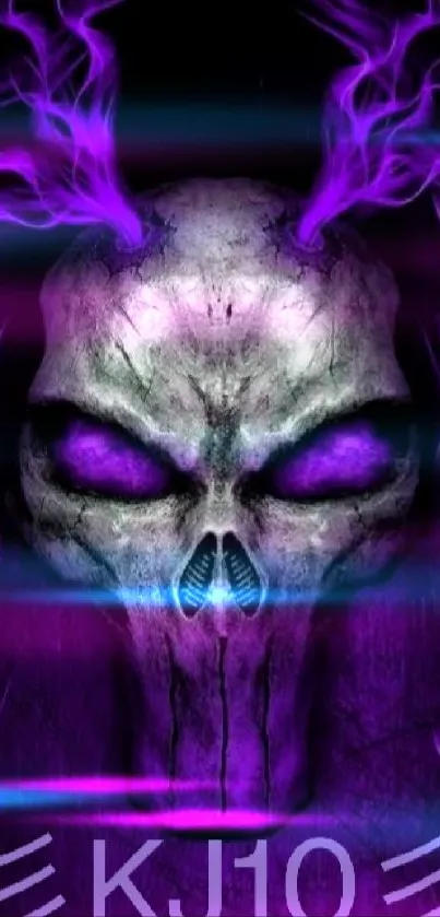 Mystic skull wallpaper with purple and black tones.