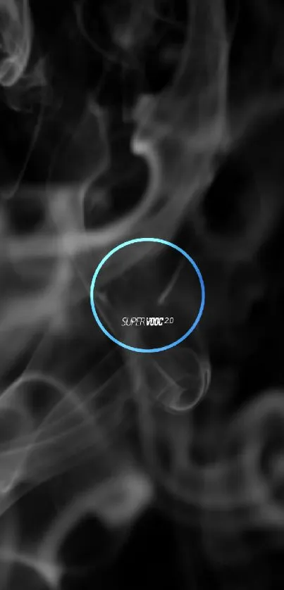 Mystic smoke with a digital charging ring on a black background.