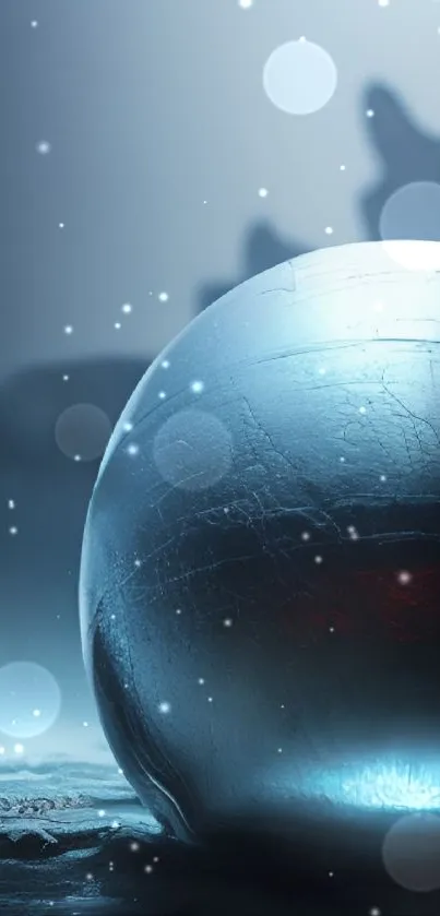 Frosted sphere in icy abstract landscape wallpaper.