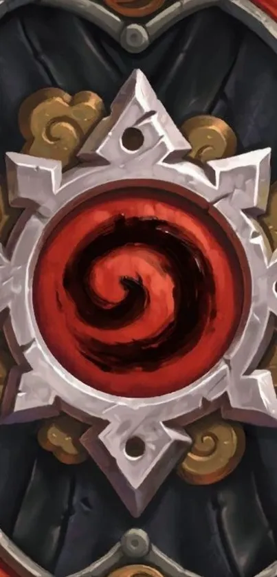 Mystic spiral emblem with gold accents on a dark background.