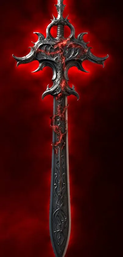 Dark ornate sword with a glowing red backdrop.