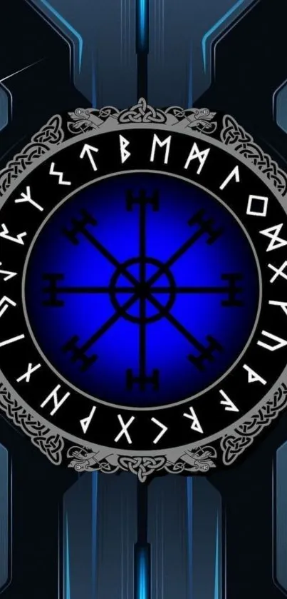 Mystic blue symbol with runes mobile wallpaper
