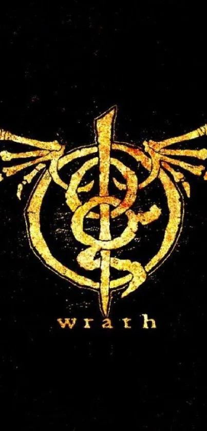 Dark wallpaper with a golden mystic symbol and 'wrath' text.