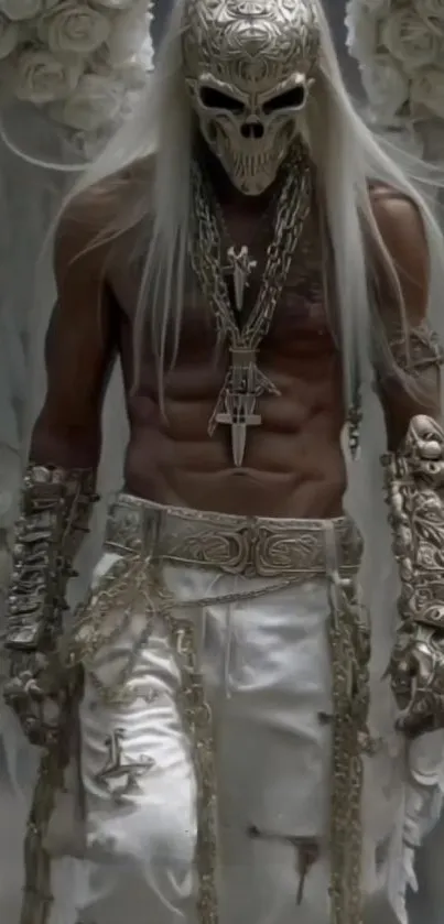 Mystic warrior in detailed armor with angel wings