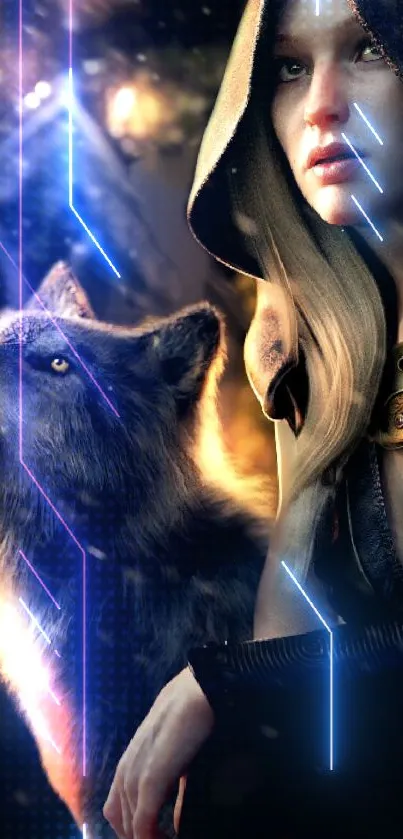 Mystic warrior with wolf in fantasy art wallpaper.