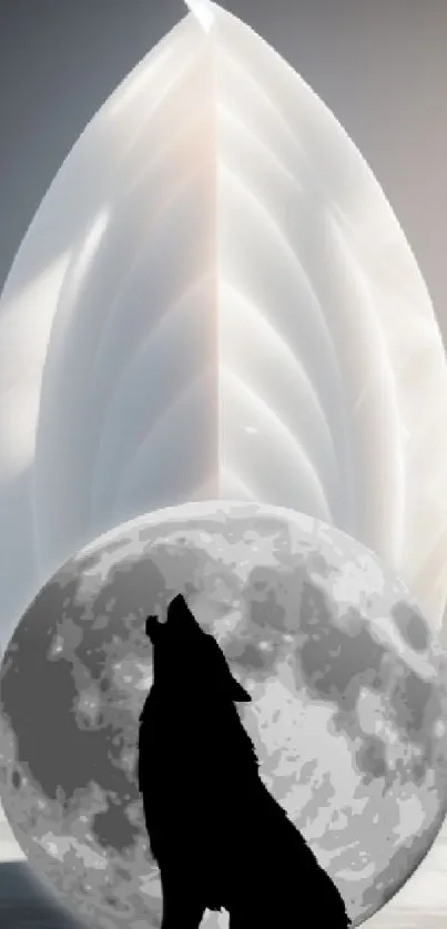 Silhouette of a wolf howling at the moon with a crystal background.