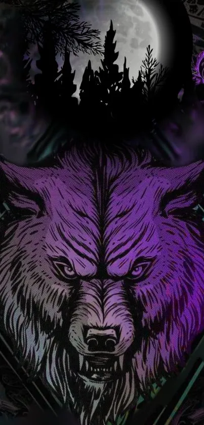 Mystic wolf with a moonlit forest backdrop in digital art style.