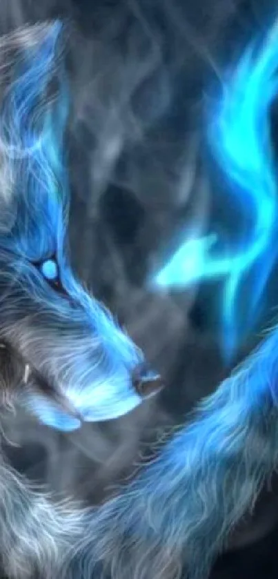 Mystic wolf with blue aura and glowing energy, perfect for mobile.