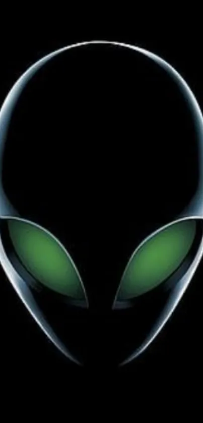 Mystical alien face with green eyes on a black background.