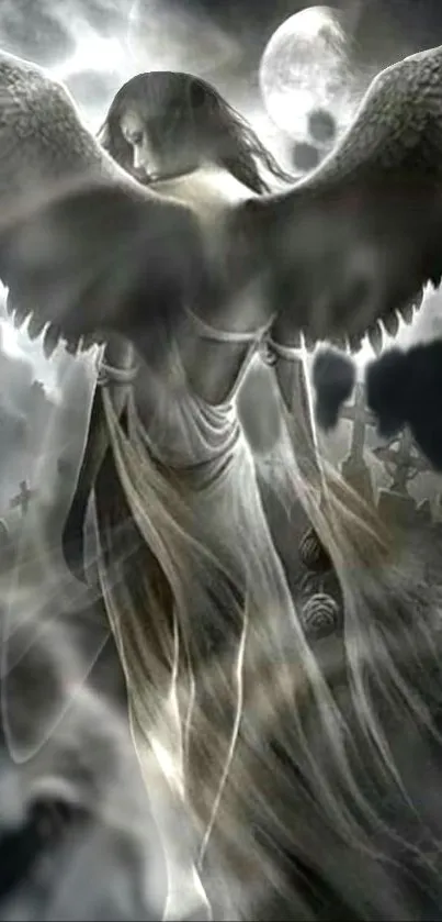Mystical angel in grayscale art wallpaper.