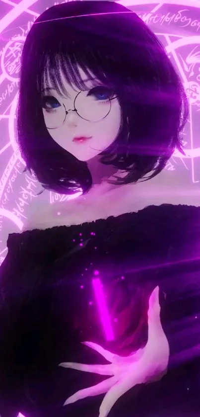 Anime girl with purple glow in mystical art wallpaper.