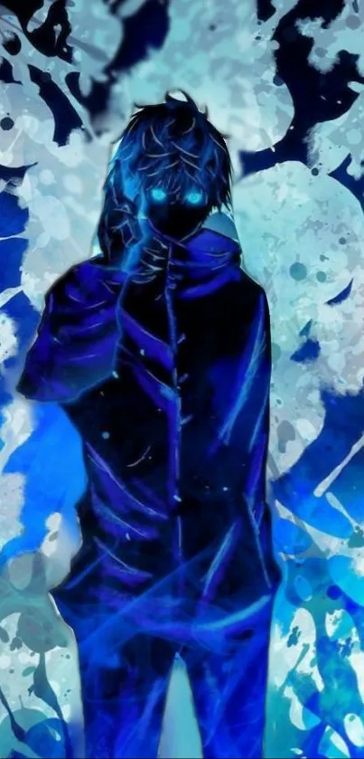 Anime character with a blue aura in a mystical and artistic wallpaper design.
