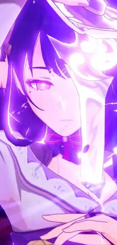 Anime character with purple neon glow and mystical aura.