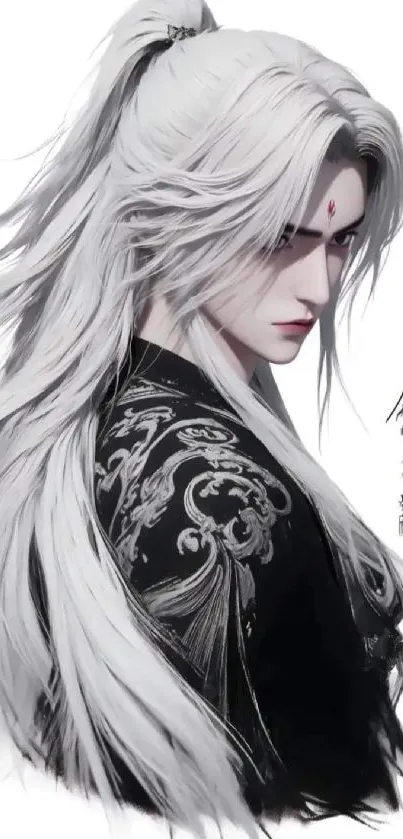 Anime character with long silver hair in a mystical, elegant design.