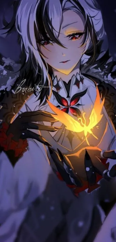 Dark-themed anime character with glowing orange element.