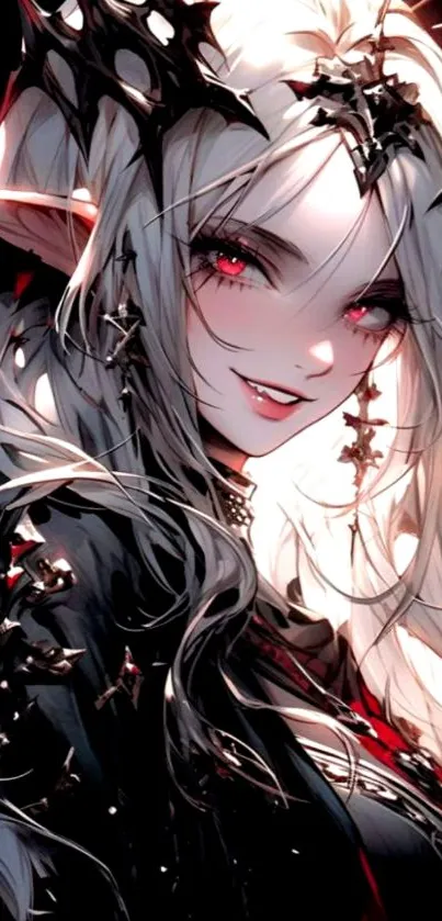 Anime character with red eyes and intricate details.