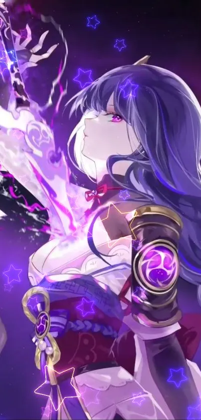 Anime character with mystical and vibrant purple hues