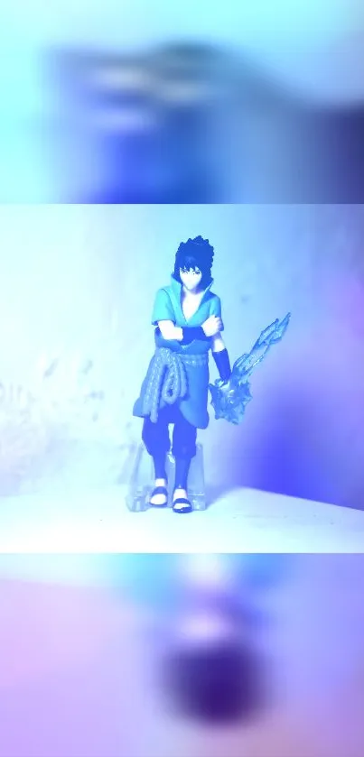 Anime character with blue mystical aura in a fantasy themed wallpaper.